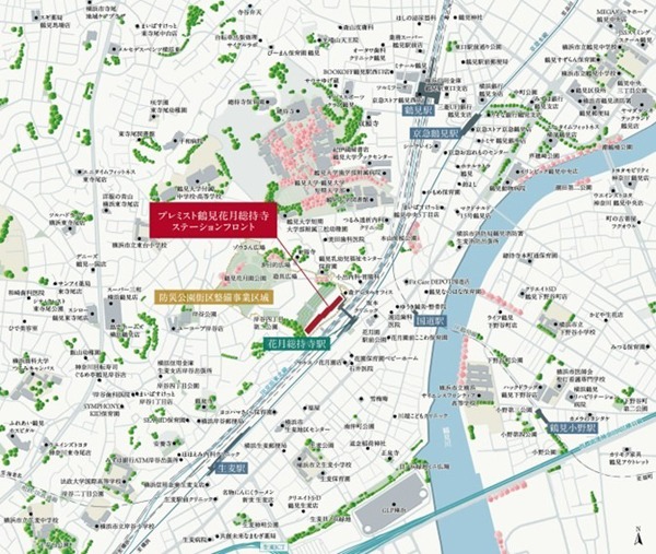 Modern residential architecture facade of Premist Tsurumi Kagetsu Sojiji under blue sky.